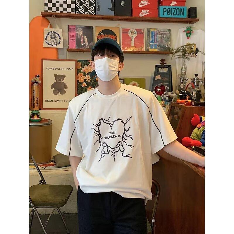 

Новая футболка с коротким рукавом для мужчин, Модный бренд, Европейский и американский хип-хоп стиль, Базовая футболка с круглым вырезом, Летний топ 2XL белый