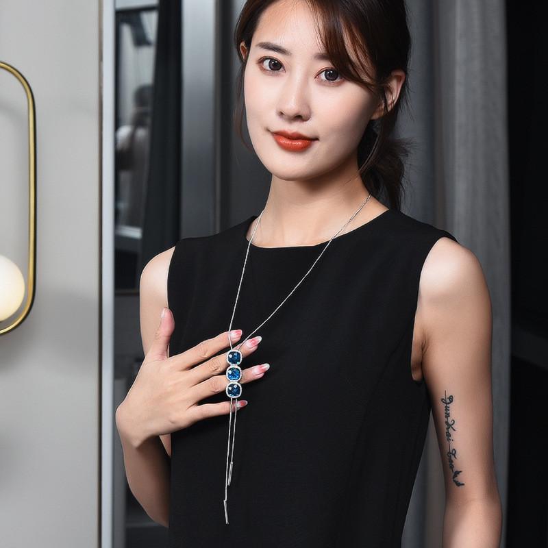 Long Allpurpose Beautiful Necklace For Women In Geometric Style With Sparkling Crystal Pendant
