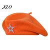 Women Knitting Hat Knitted Beret for Fall Winter, French Style Artist Cap with Rhinestone Star, Stretchy Solid Color Decorative