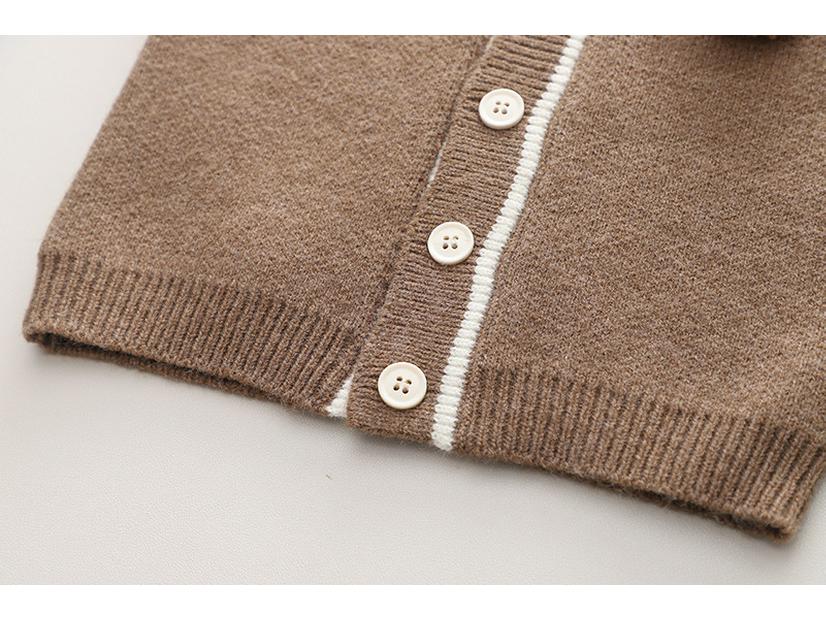 Stylish Two-Color V-Neck Knit Cardigan Set for Boys and Girls – Classic Long-Sleeve Three-Piece Baby Apparel