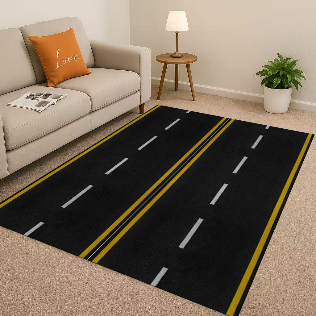 City Street Road Traffic Race Track Child Interaction Game Cartoon Living Room Kid Playroom Non-Slip Area Rug Carpet for Bedroom