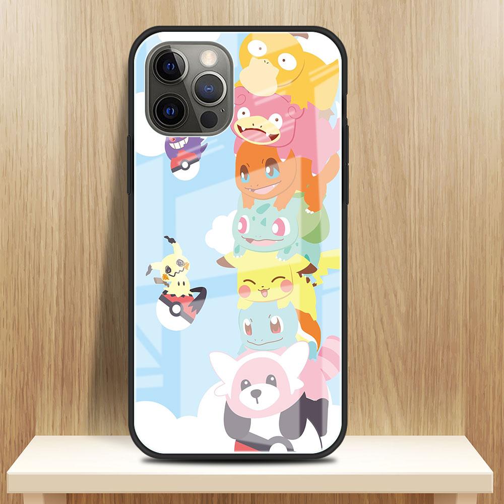 

Чехол из закаленного стекла для Apple iPhone 13 Pro Max 11 12 X XS XR SE 2020 7 8 Plus 6 6S Роскошный чехол для телефона Cute Pokemon EEvee Fundas iPhone 6S Plus