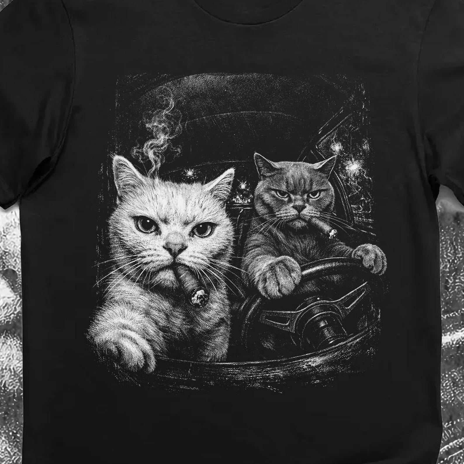Gangster Cats Shirt Mafia Cat Smoking Cigar Streetwear Funny Badass Vintage Tee M