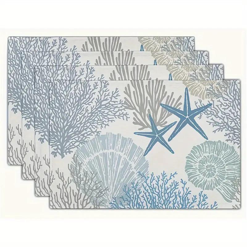 Seashell Summer Beach Placemat: Blue Ocean, Stain-Proof, Heat-Resistant Table Decoration.