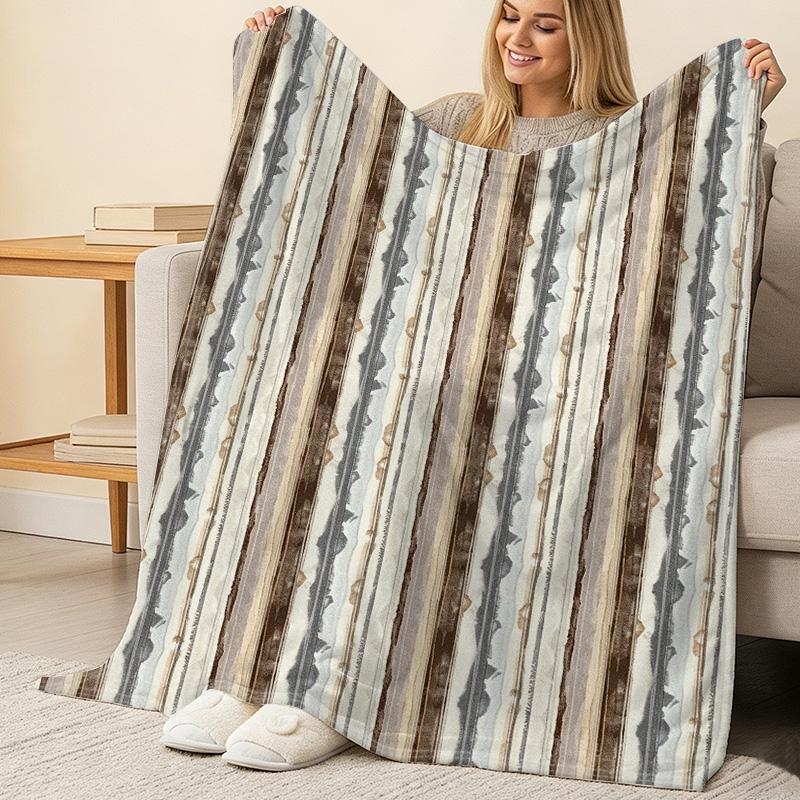 Soft Flannel Throw Blanket with Bound Edges & Simple Stripes Cozy Warm Cover for Home, Couch, Christmas & Halloween