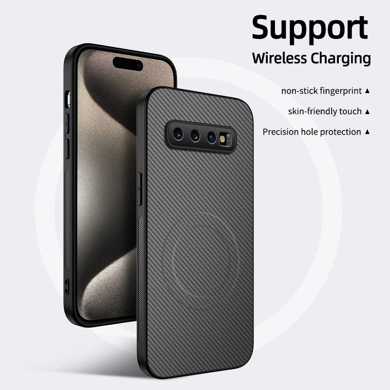 Carbon Fiber Texture Wireless Charging Magnetic Case For Samsung Galaxy S10 Plus S10Plus S10E ShockProof Phone Cover