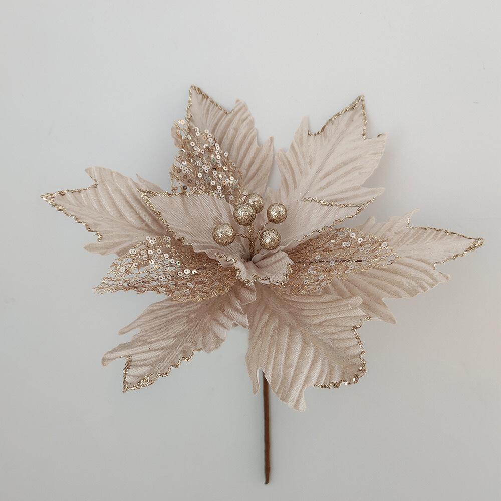 Gold Dust Christmas Decoration, Christmas Flowers Christmas Tree Flocking Cloth Decorative Flower Cuttings Double Sequins Simulated Flowers