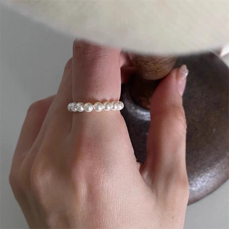 Elegant Geometric Pearl Ring - Women's Versatile Stackable Trendy Index Finger Ring