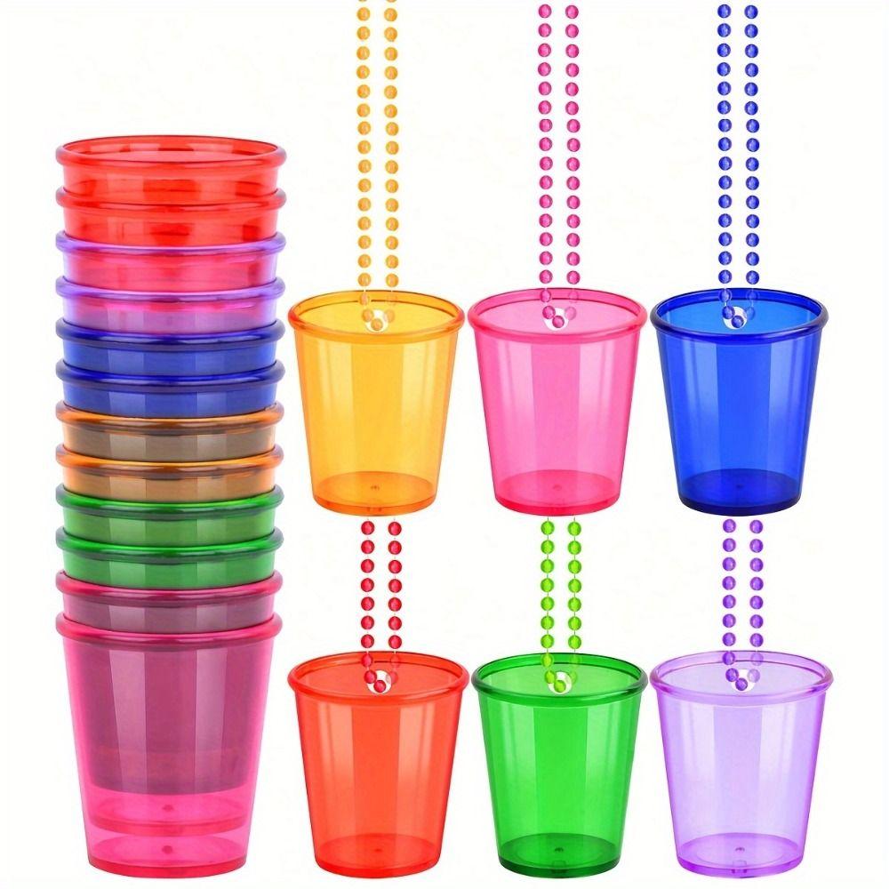 5Pcs Transparent Shot Glass on Beaded Necklace Hanging Plastic Cups  Bridal Showers
