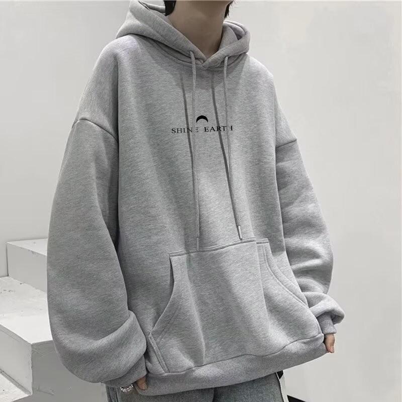 Men Oversized Hoodie Loose Japanese Simple Alphabet Moon Print Couple Hoodies