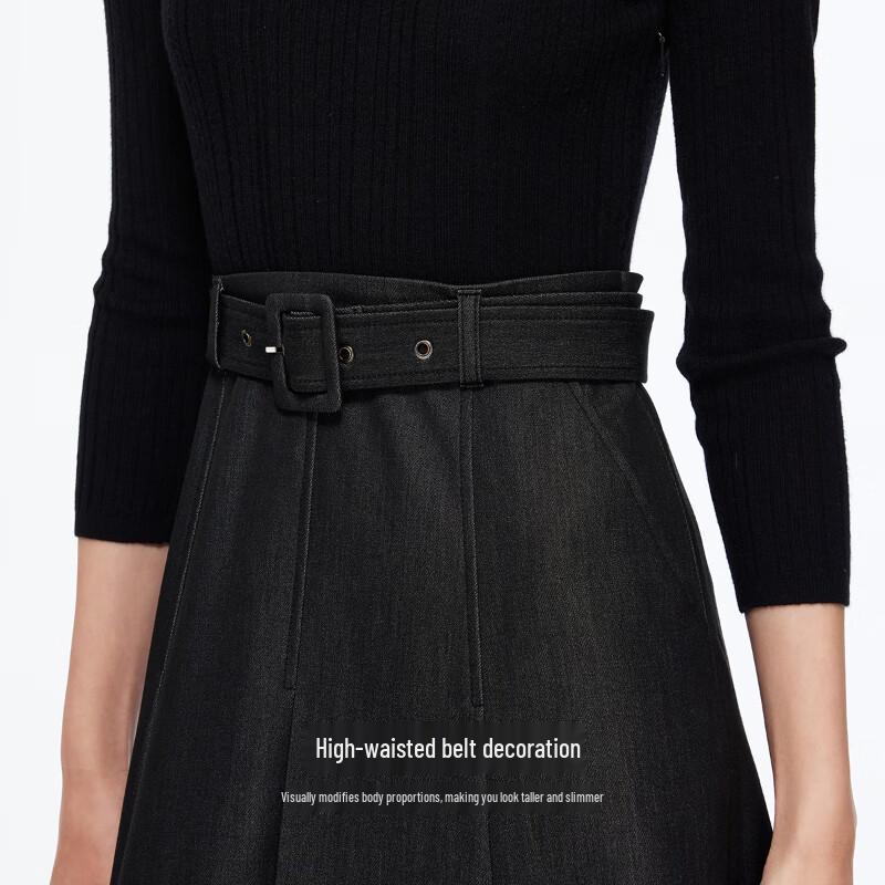 VEROMODA Autumn Elegant Wool-Silk Blend Spliced Midi Dress