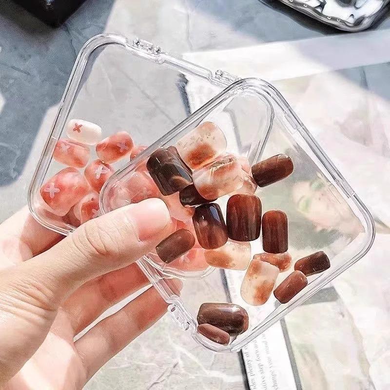 5/10/20 PCS Press-On Nail Storage Acrylic Boxes with Adhesive Sheets Transparent Nail Boxes Jewelry Storage Tool&Accessories