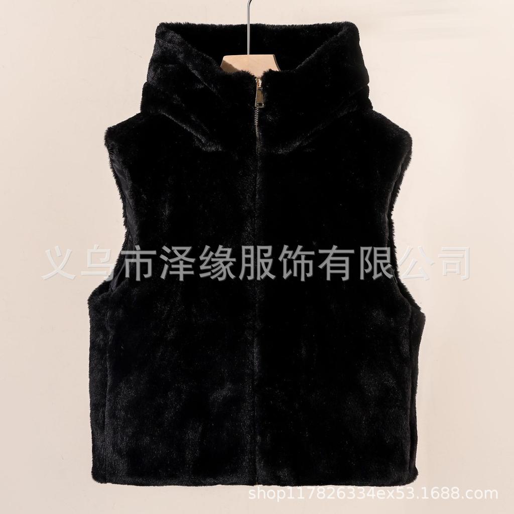 Wind Women's Clothing Artificial Fur Hooded Fur Adult Vest Autumn and Winter Imitation Rabbit Fur Hooded Thermal Top Winter