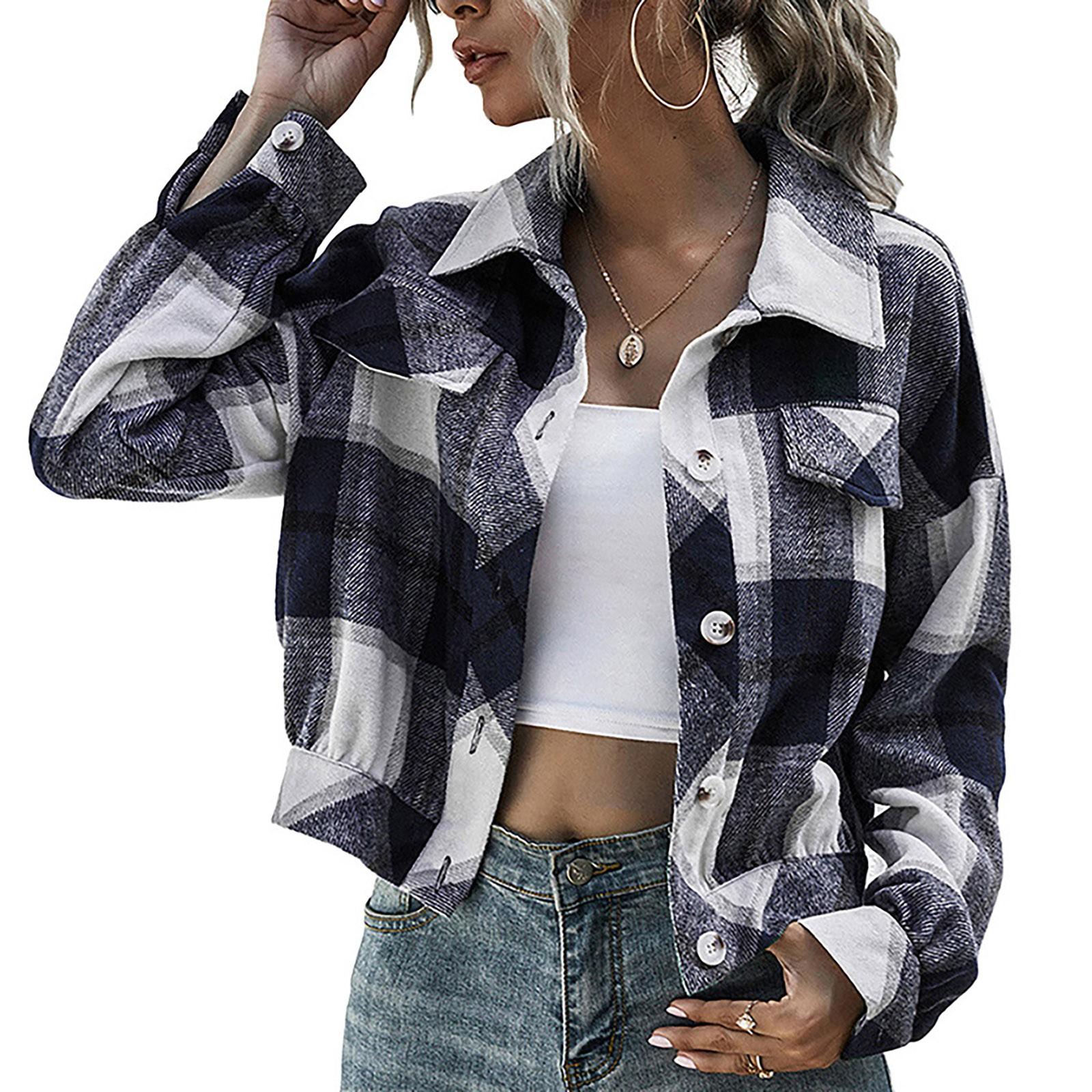 

Женская зимняя повседневная свободная шерстяная рубашка в клетку, плюшевая рубашка в клетку, куртка L тёмно-синий