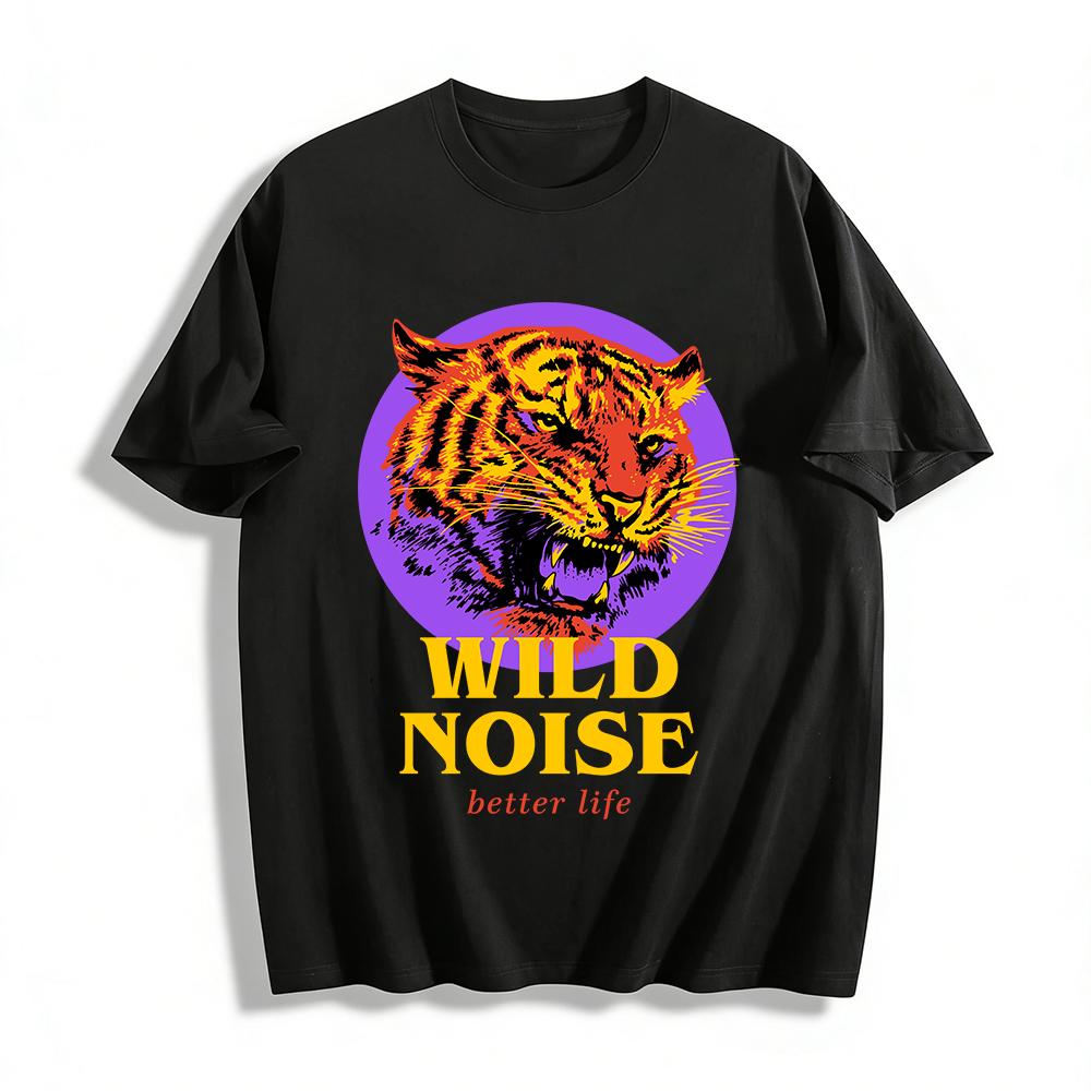 Wild Noise Cool Tiger Head Print Tshirt Street Style Casual Crewneck Top Pure cotton T-shirt XXS