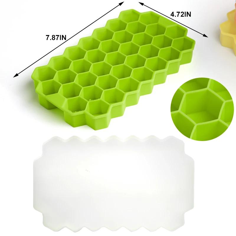 37 Cavity Honeycomb Ice Cube Trays Mold Reusable Silicone Ice Cube Mold BPA Free Ice Cream Maker with Lids DIY Popsicle Mold