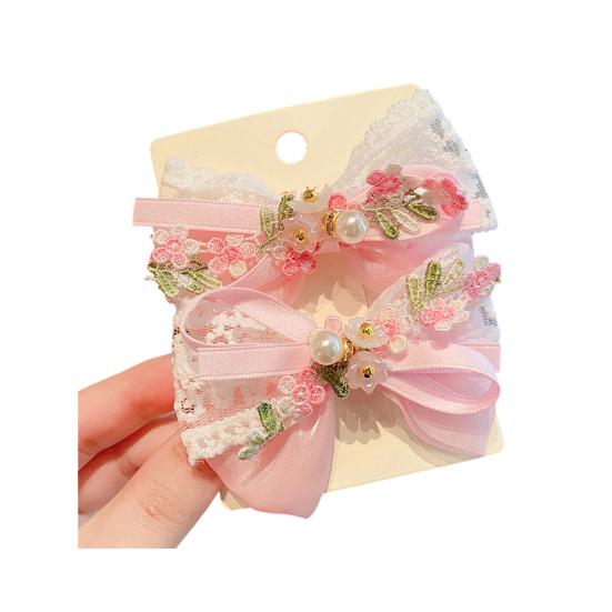 Girl Hair Pin Thin Organza Lace Embroidery Flower Lace Imitation Pearls Decor Hair Clip Spring Forest Style Hairpin