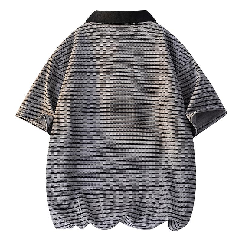 Men's casual lapel POLO shirt summer loose striped versatile short-sleeved T-shirt