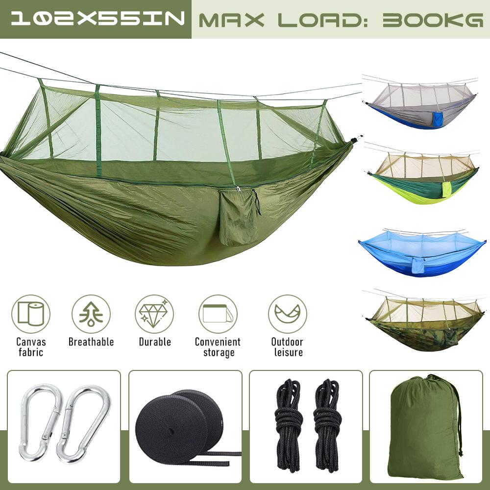 Moskitonetz Hängematte 260*140cm Automatisch Schnellöffnend Outdoor Camping Hängend Schlaf Hängemattenbett Survival Tragbare Hängematte