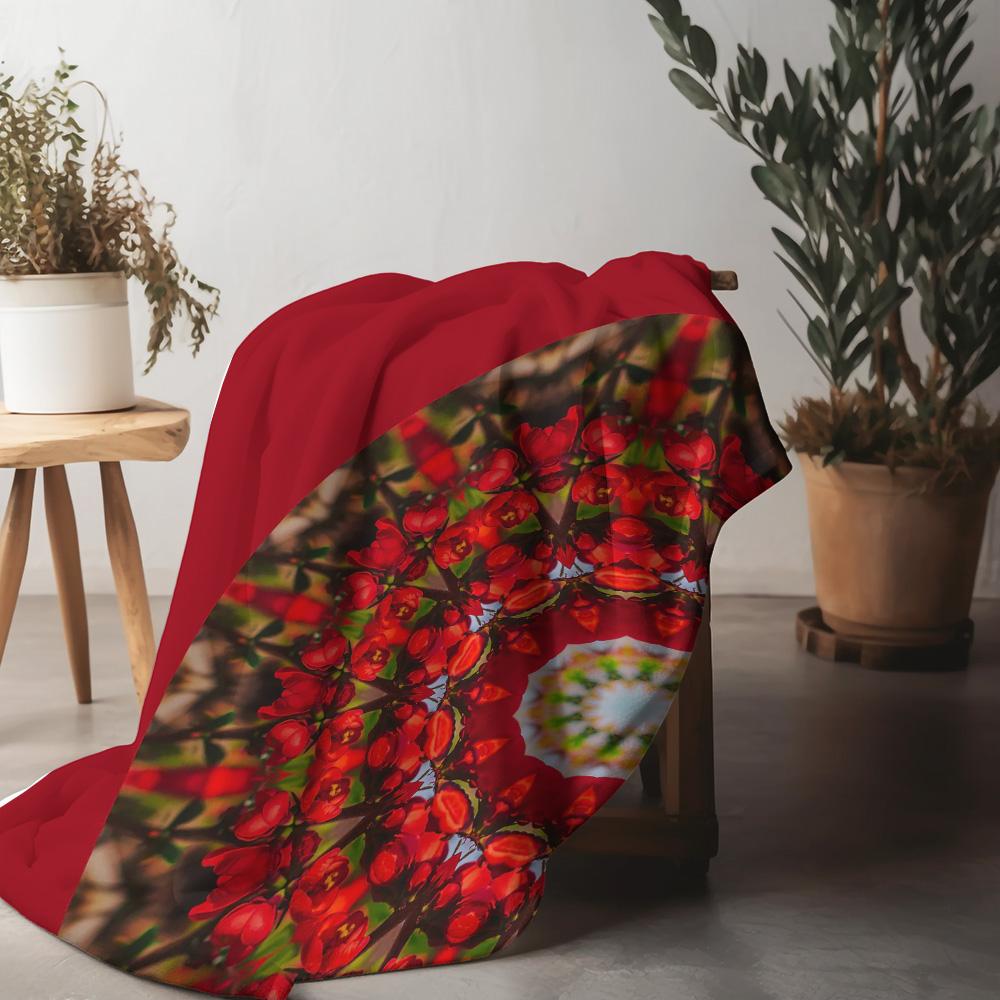 Fellimitat Decke Karomuster Samt Bettdecke Sofa Überwurf Dekorative Decke für Wohnzimmer Schlafzimmer Rot Schwarz Blumendekor