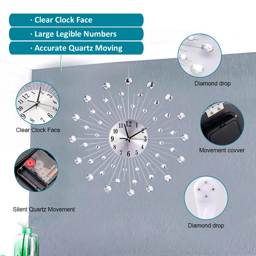 Gypsophila Diamond Fashion Wall Clock Wrought Iron Clock European Style Creative Decoration Clock Vintage Metal Art Wall Clock