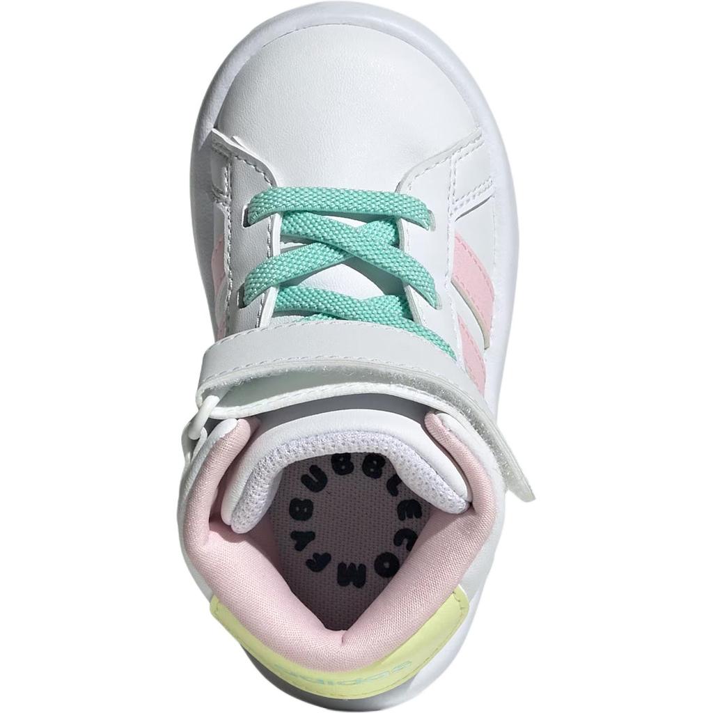 adidas GRAND COURT Synthetic Leather Abrasion Resistant Mid Top Toddler Shoes White Pink Yellow Infant And Toddler JR2580