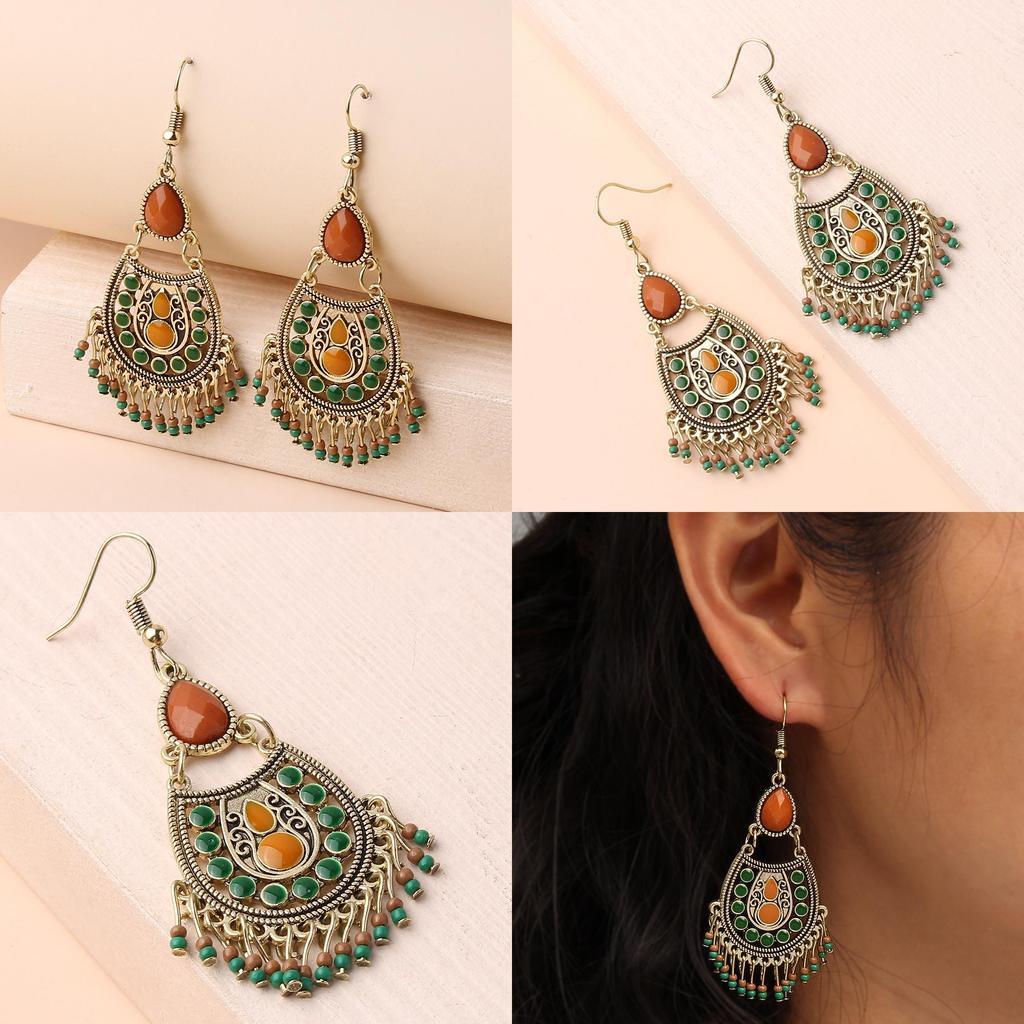 Vintage Artistic Long Drop Earrings With Waterdrop And Dot Jewelry Elements