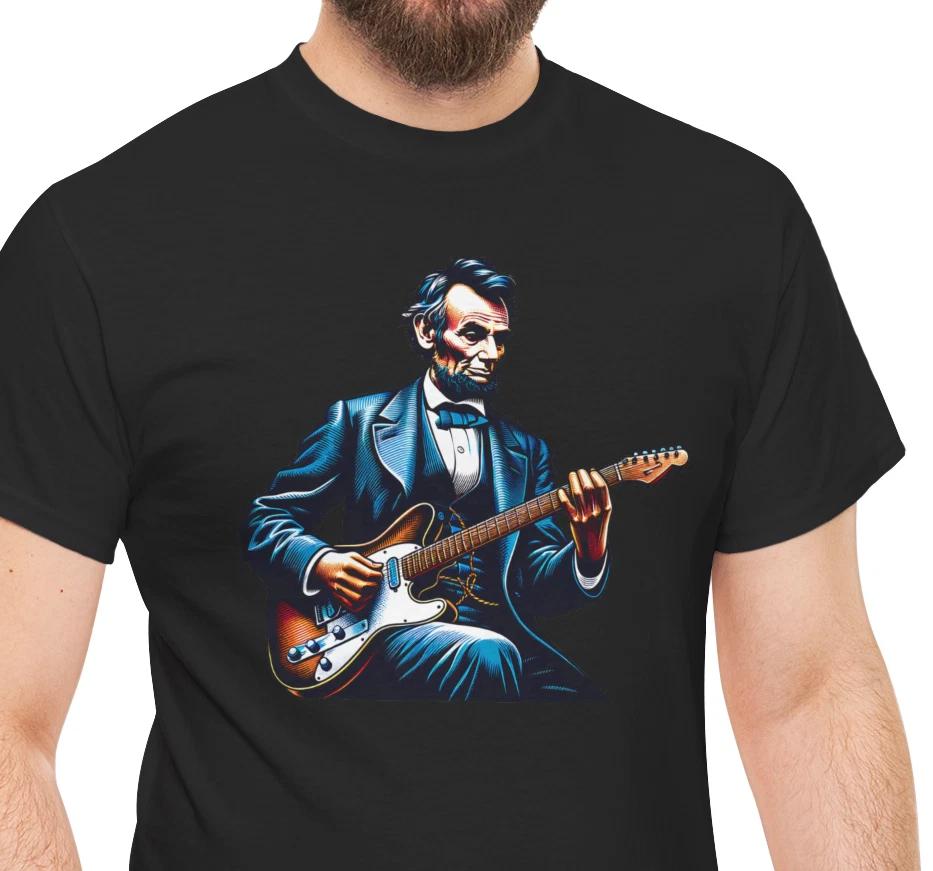 Abraham Lincoln Playing Electric Guitar Color Funny T shirt M