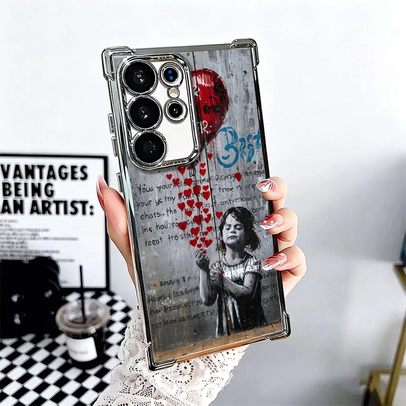 B-Banksy Art Graffiti Artist Plating Phone Case For Samsung Galaxy S24 S25 FE S26 Edge S23 Ultra S22 S21 Plus S20 Anti-Fall Aira