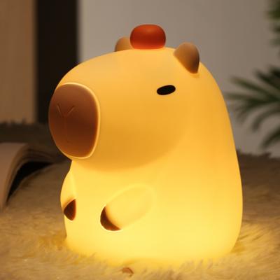Süßes Capybara-Nachtlicht aus Silikon für Kinder, Nachtlicht als Geschenk, wiederaufladbar über USB, Tier-Touchscreen, Nachttischlampe, Timing-Funktion