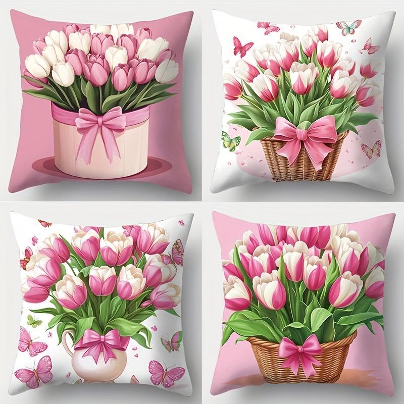 Romantic Flower Language on Pillowcases Cover Bedroom Sofa Decoration Polyester Cushion Cover with Zipper