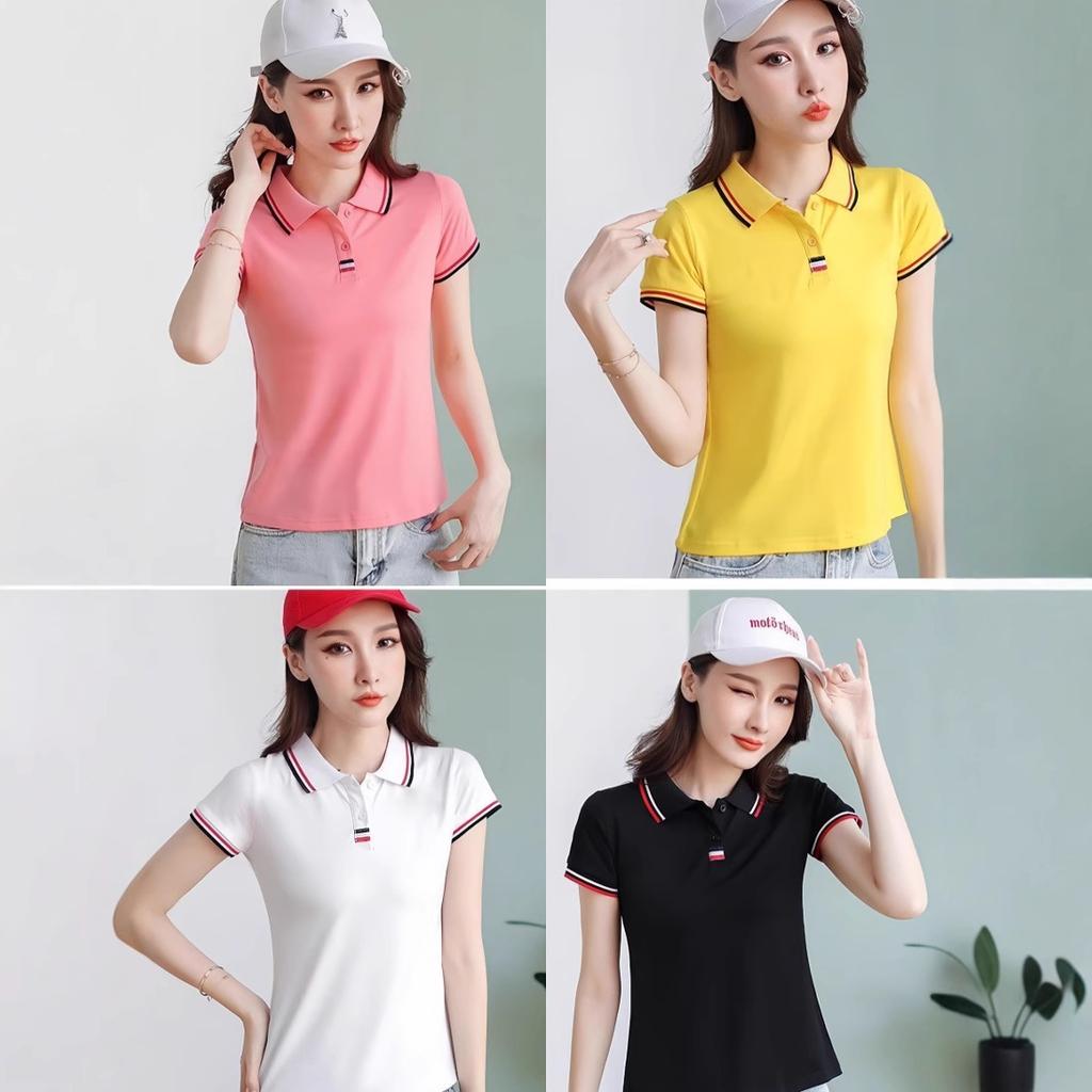 Short-sleeved POLO Shirt T-shirt for Women In Summer New Casual Sports Comfort Slimming Solid Color Top