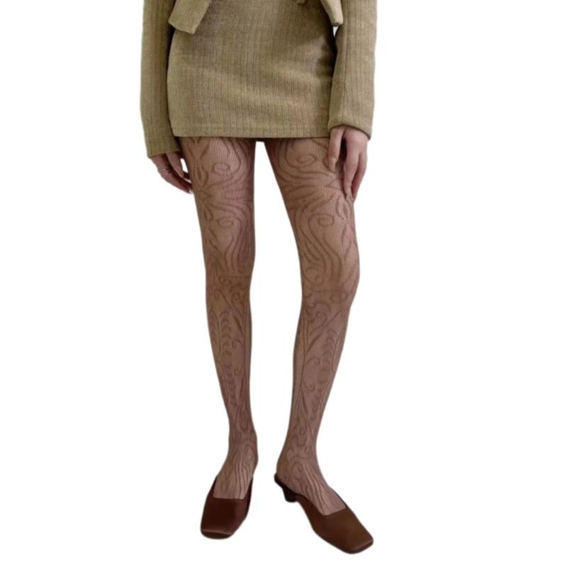 Women Vintage Hollowed Out Fishnet Pantyhose Stockings Japanese Aesthetic Exotic Patterned Sheer Mesh Tights Leggings