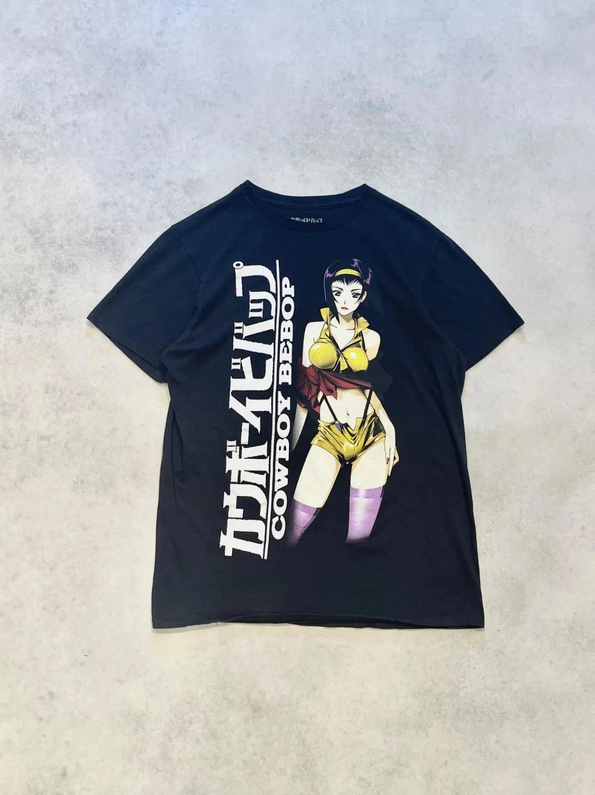 [Ковбой Бибоп] Ковбой Бибоп Аниме Хлопковая футболка 100% Мужские футболки Топ Персонаж 100% Хлопковая футболка Мужские футболки Топ Размер M S
