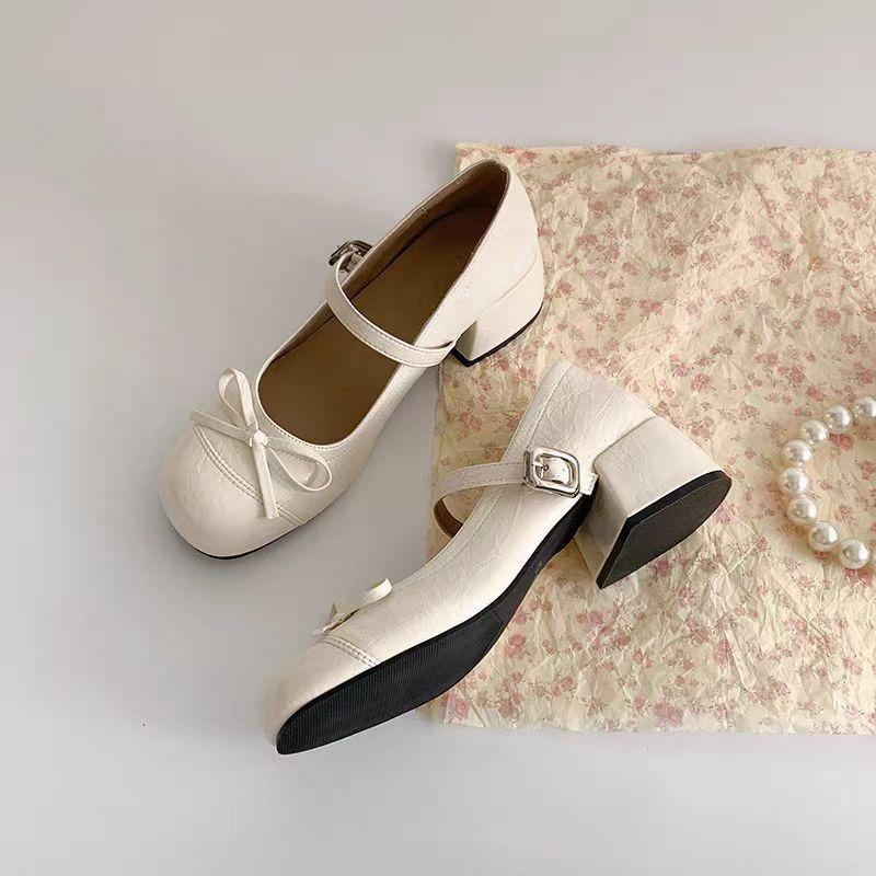

Silver bow light mouth ballet single shoes women s autumn new high-heeled Mary Jane retro small leather shoes 40