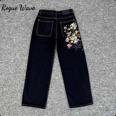 Jeans larghi da uomo RogueWave American Retro Harajuku con ricamo floreale, pantaloni dritti casual Y2K alla moda da strada