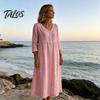 Polyester Summer Dress Midi for Women, Button Down Long Sleeve Mid-length Loose A-line Dress, Casual V Neck Flowy Vacation Outfits Women