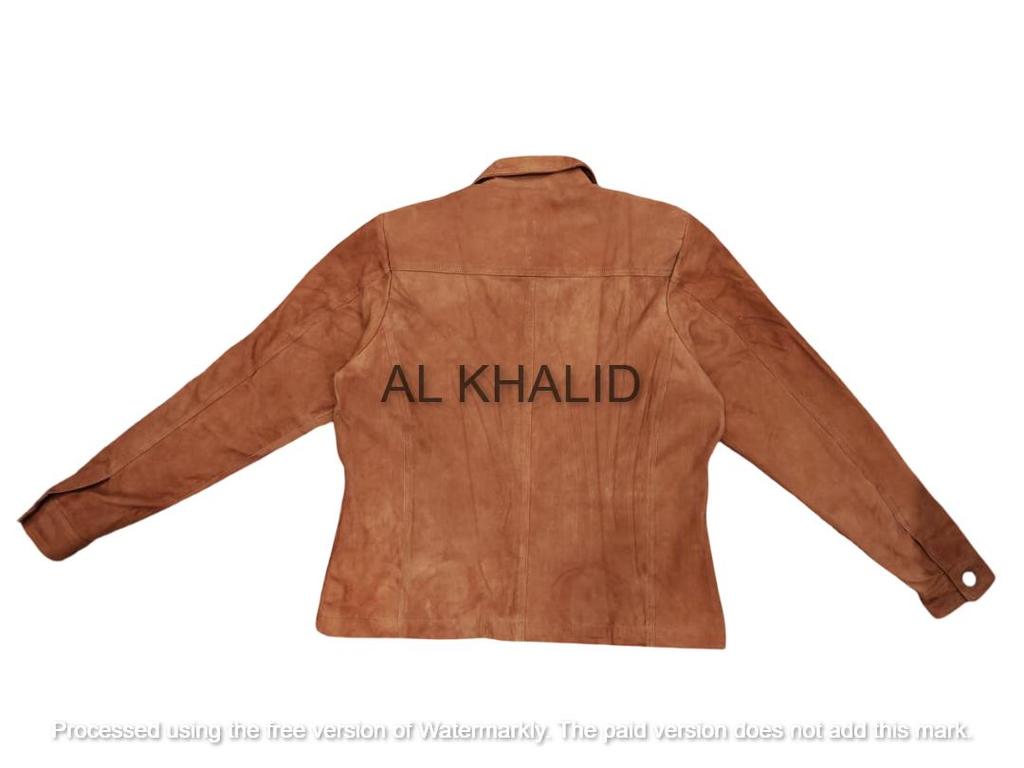 AL KHALID Nova camisa feita à mão de couro genuíno macio camurça marrom para mulheres casual