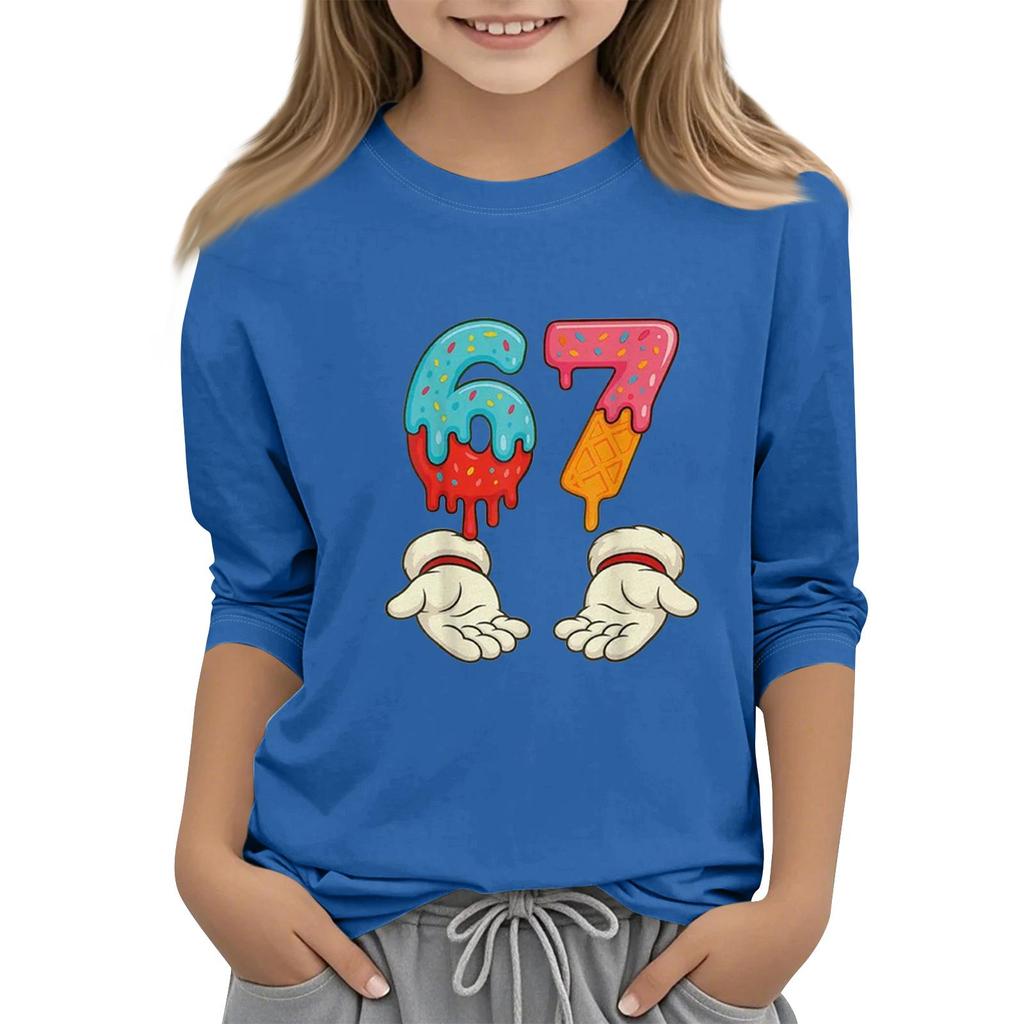 Children's Fashion Three-Quarter Sleeve Round Neck Printed Casual T-Shirt Top