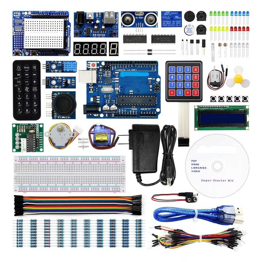 

Стартовий набір із підручником для Arduino R3 з макетною платою та тримачем крокового двигуна Servo Robotics & DIY Engineering Kits (191 предмет)