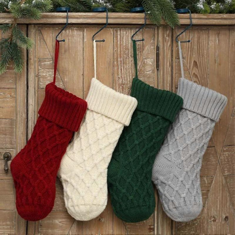 Knit Christmas Stocking, 1PCS 15inch Xmas Socks Fireplace Hanging Decoration, Rustic Candy Gift Bag for Family Holiday