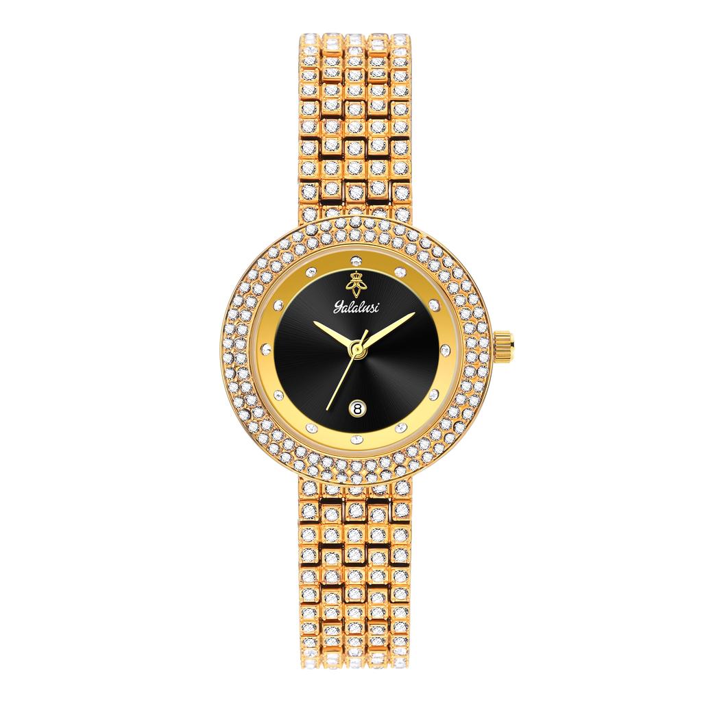 Sparkling Diamond Watch for Women YaLaLuSi, Thin Row Metal Bracelet Dress Quartz Watch with Band Adjuster & Brand Gift Box