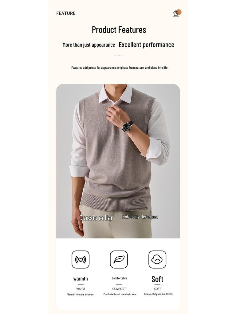 Men's Autumn/Winter Wool Knit Sleeveless Vest - Business Casual & Comfortable Sweater.