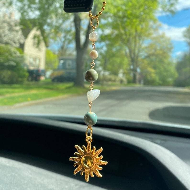 Sun Crystal Car Pendant: Pearl & Crystal Hanging Ornament for Interior Decoration