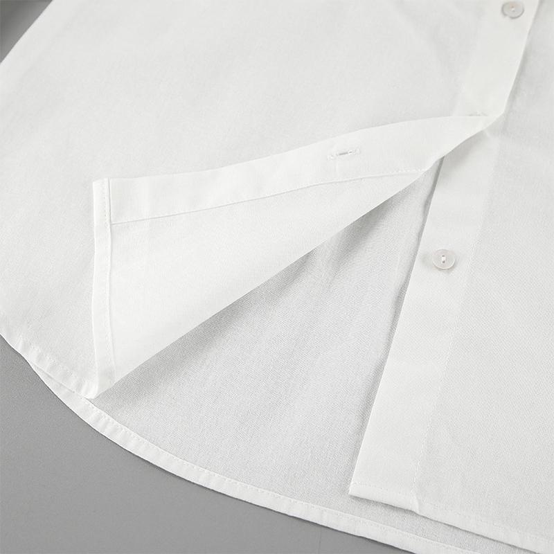 Bílá bavlněná šněrovací košile stahující pas Jednoduchá móda Dámské halenky Polo límeček Jednořadé Dlouhý rukáv Top Dojíždění HarajukuStyl Jaro Léto