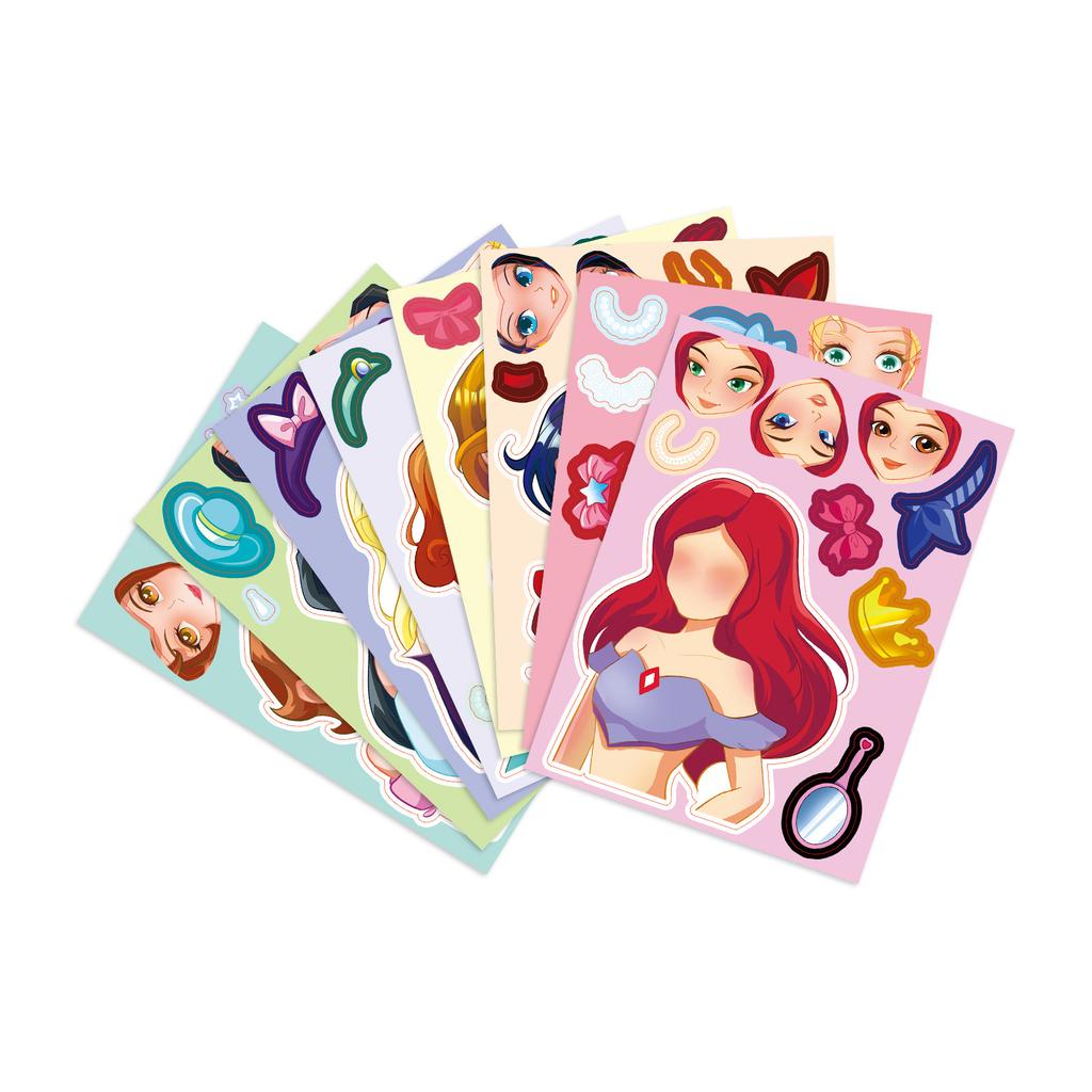 8 Styles/bag Princess Face Swap Set Stickers Cartoon Cute Children Baby Puzzle DIY Early Education Puzzle Stickers