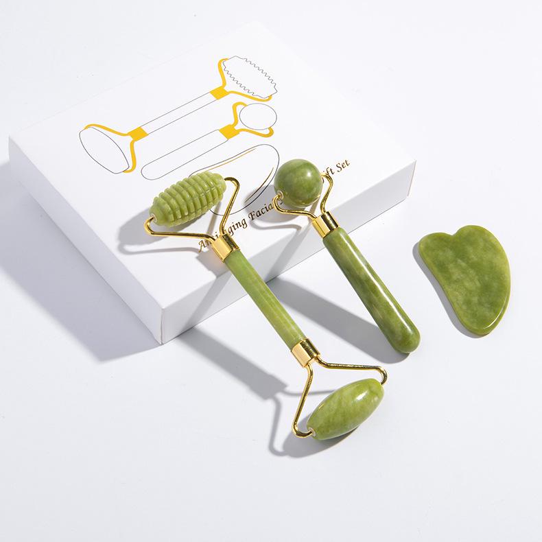 Grüner Xiu Jade Roller & Gua Sha Set - Laser graviert, Universeller Meridian-Massager für den Gebrauch im Schönheitssalon