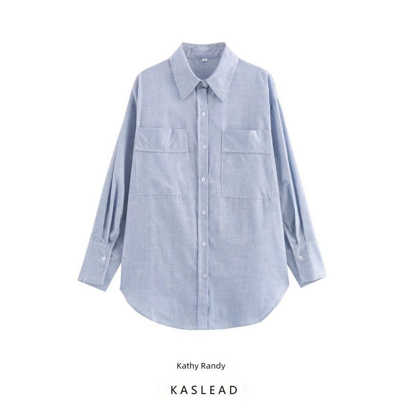 Kaslead New Arrival Women's Clothing Fashion Style Fashion Casual Minimalist with Striped Style with Pockets Shirt 3232232