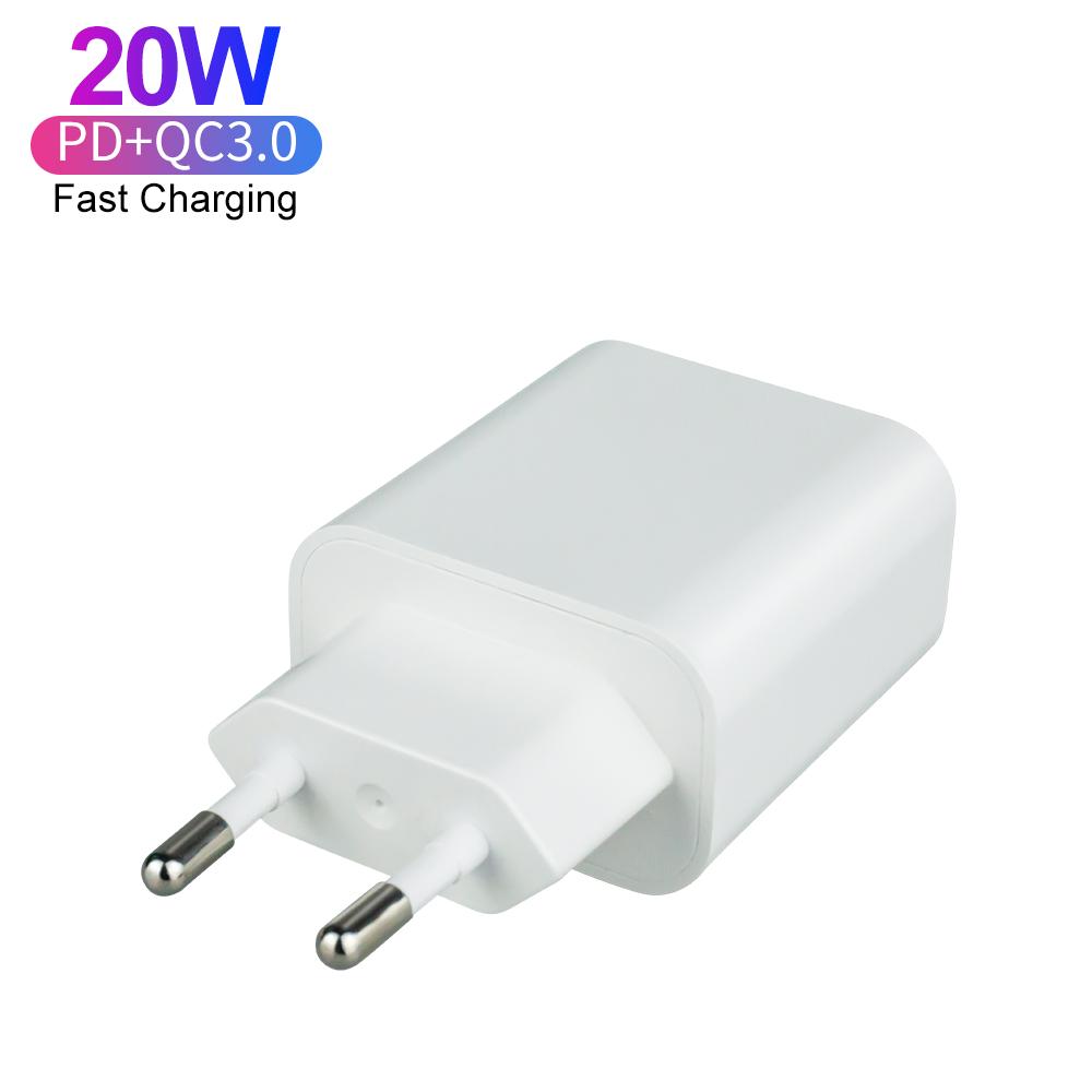 Certified Fast Charging PD 20W QC3.0 Charger USB-C Travel Power Adapter Dual Port Charger for IPhone Android