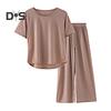 Women's Summer Pajama Set Round Neck Short Sleeve Top And Pants Sleepwear Set Casual Loose Two Piece Lounge Set